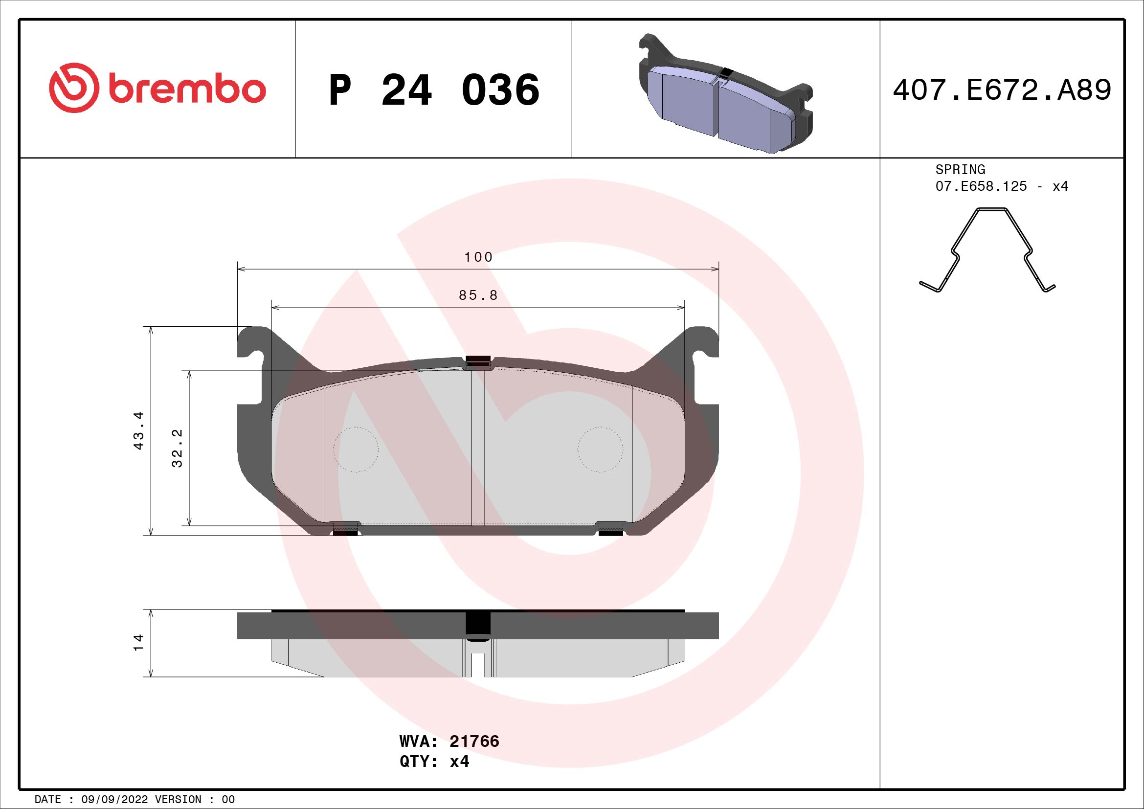 A.B.S. P 24 036 BREMBO Bremsbelagsatz, Scheibenbremse